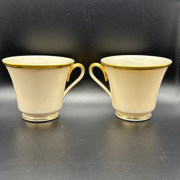2 Eternal Dimension Collection by Lenox 3” footed cups bone with gold trim - Picture 2 of 7